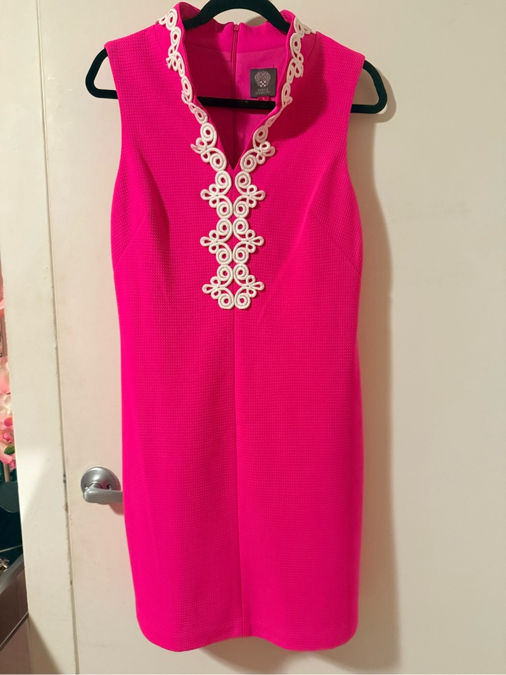 Vince Camuto Hot Pink Sleeveless Dress with White Decorative Trim